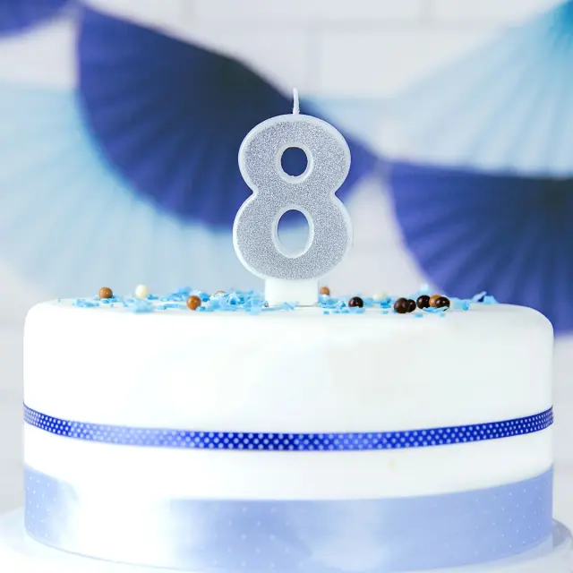 PartyDeco Κερί Γενεθλίων - Νο.8 - Ασημί 3