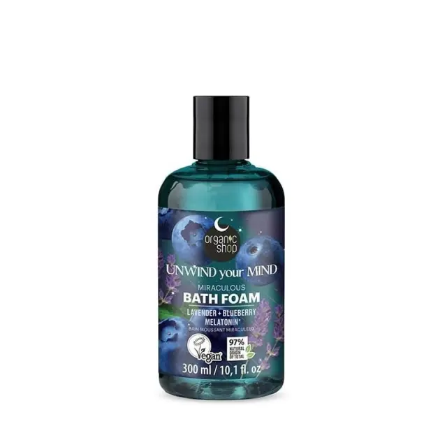 Organic Shop Miraculous Bath Foam, Χαλαρωτικός Αφρός Μπάνιου με Λεβάντα, Blueberry & Μελατονίνη 300ml