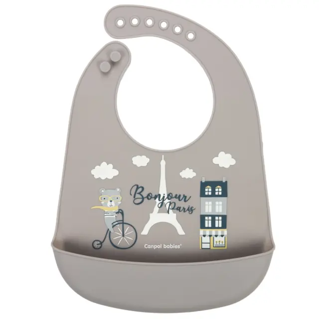 Σαλιάρα Σιλικόνης με Τσέπη Bonjour Paris Canpol Beige 74/027