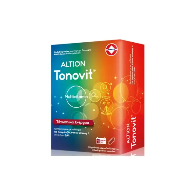 Altion Tonovit Πολυβιταμίνη με Ωμέγα-3, Ginseng & Συνένζυμο Q10 για Ενέργεια & Ανοσοποιητικό 30 Μαλακές Κάψουλες