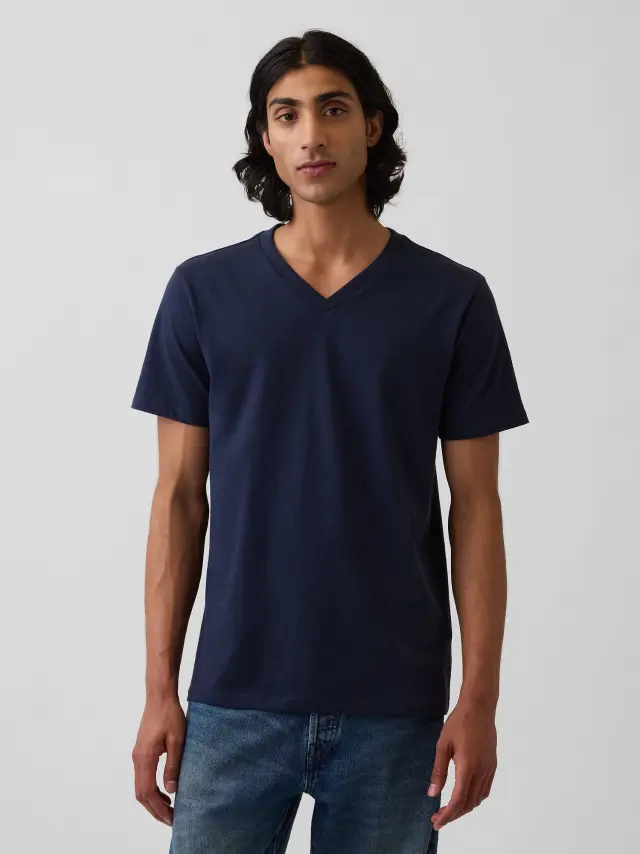 Μπλε Μπλούζα Classic με V-λαιμόκοψη Blue - L