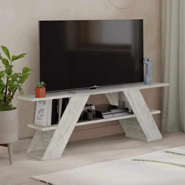 Έπιπλο τηλεόρασης Farfalla Megapap χρώμα λευκό αντικέ 120x33,5x40εκ.