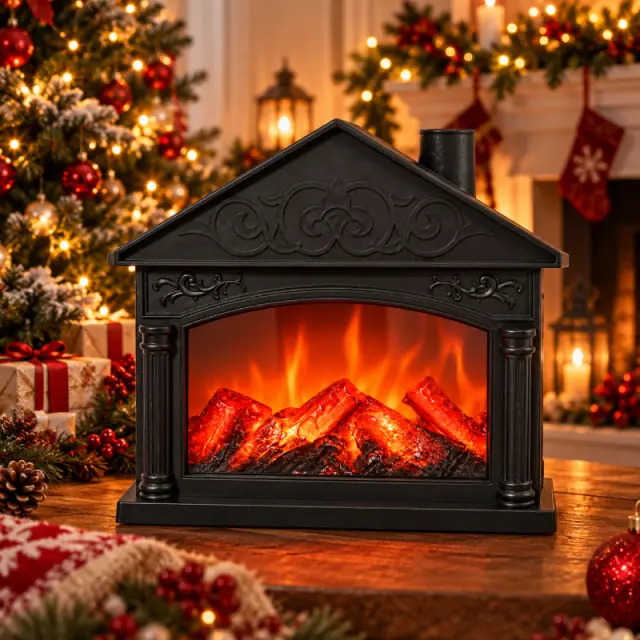 Διακοσμητικό Τζάκι LED με Εφέ Φλόγας Μαύρο - Black Decorative LED Fireplace with Flame Effect 094025 2
