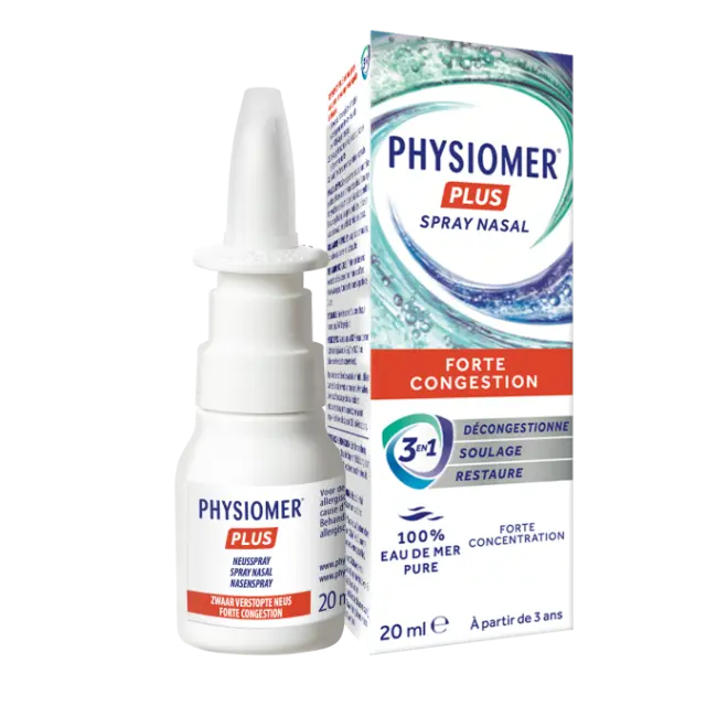 Physiomer Plus Υπέρτονο Ρινικό Σπρέι Θαλασσινού Νερού για Έντονη Ρινική Συμφόρηση Pocket 20ml 2