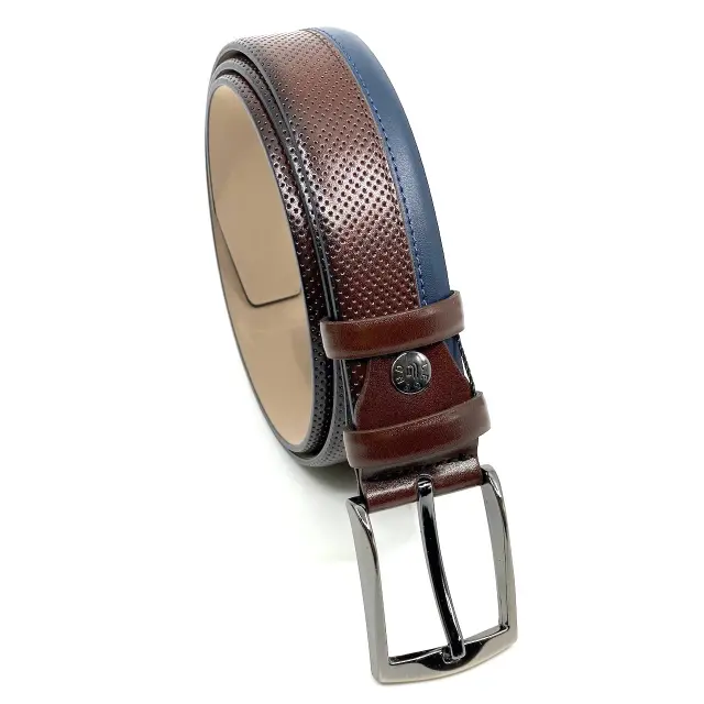 Καφέ με Μπλε Ζώνη P.U. Leather 3,5 cm - 135cm 2