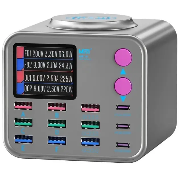 Πολυφορτιστής Πάγκου MaAnt Dian Ba 2 με 9 Θύρες USB A & 3 Θύρες USB C & 1 Ασύρματη PD 3.0/ QC 3.0 300W & Οθόνη Ενδείξεων Γκρι N71090