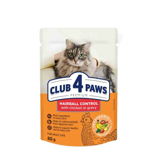 Club 4 Paws Cat Hairball Control Φακελάκι Με Κοτόπουλο Σε Σάλτσα 80gr Μονόχρωμο