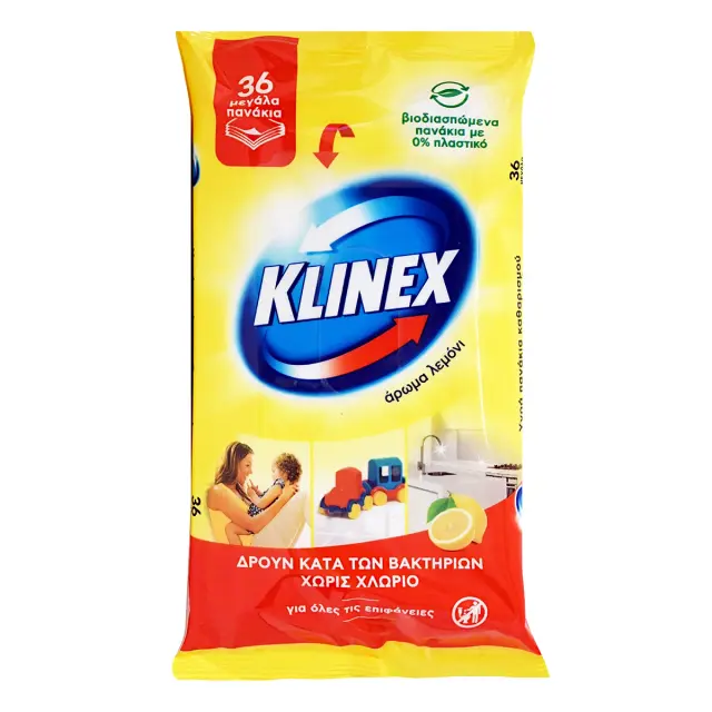 Υγρά Μαντηλάκια Επιφανειών KLINEX Λεμόνι 36Τμχ