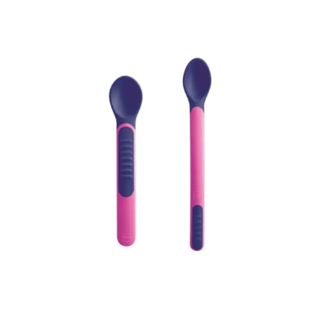 Mam Heat Sensitive Spoons & Cover Θερμοευαίσθητα Κουταλάκια με Προστατευτικό Καπάκι 6+ Μηνών (513G) Μωβ, 2τμχ