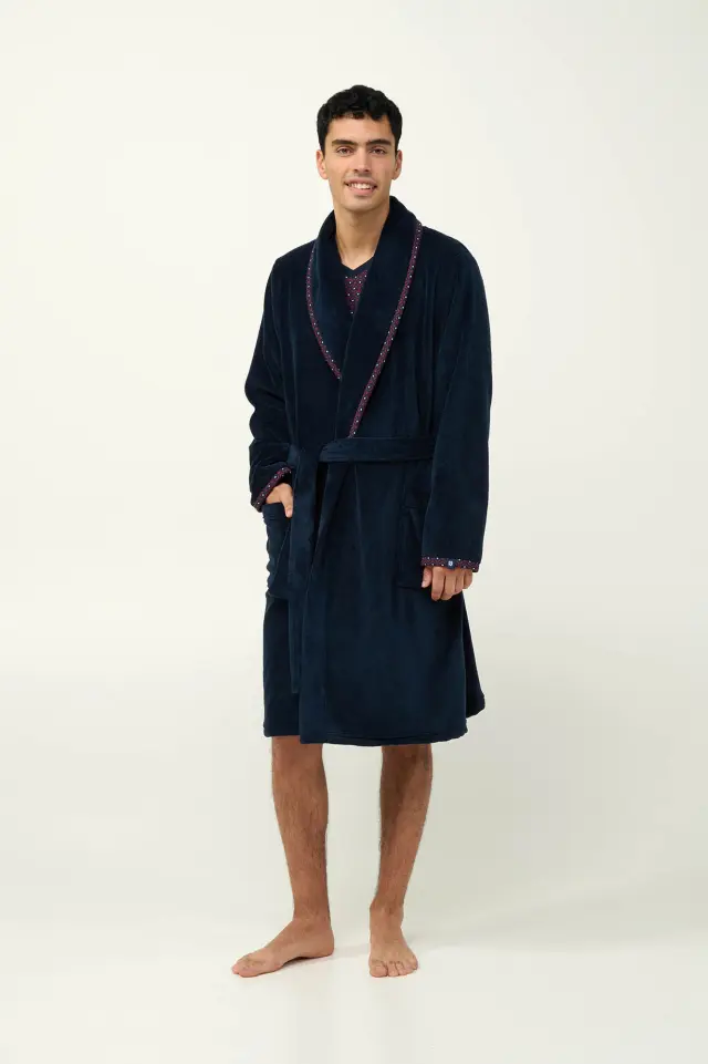 Μακριά Σταυρωτή Ανδρική Ρόμπα Fleece Vamp 23617 BLUE