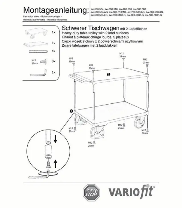 Variofit sw-700.500/AG Τρόλεϊ Βαρέως Τύπου 2 Επιπέδων για Φορτίο Βάρους ως 500kg 2