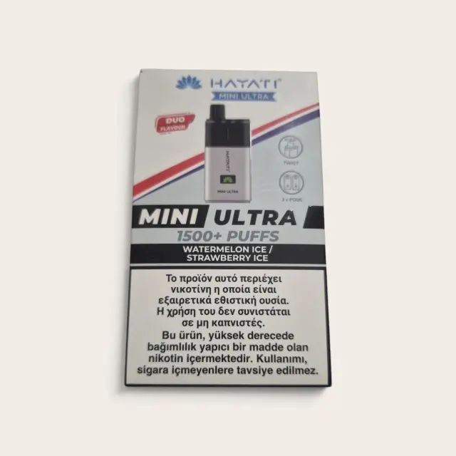 Hayati Mini Ultra 1500+Puffs Duo Prefilled Pod Kit-Ηλεκτρονικο Τσιγάρο Διπλής Γεύσης. Watermelon Ice/Strawberry Ice