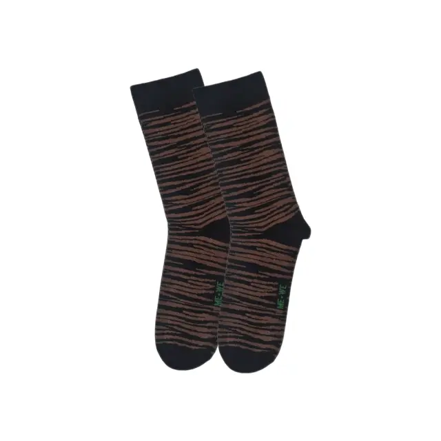 FMS Γυναικείες Κάλτσες Βαμβακερές Comfort Fit με Ριγέ Μοτίβο, Χρώμα Μαύρο-Σκούρο Καφέ - ONESIZE