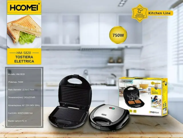 Hoomei HM-5820 Τοστιέρα για 2 Τοστ 750W Μαύρη 2