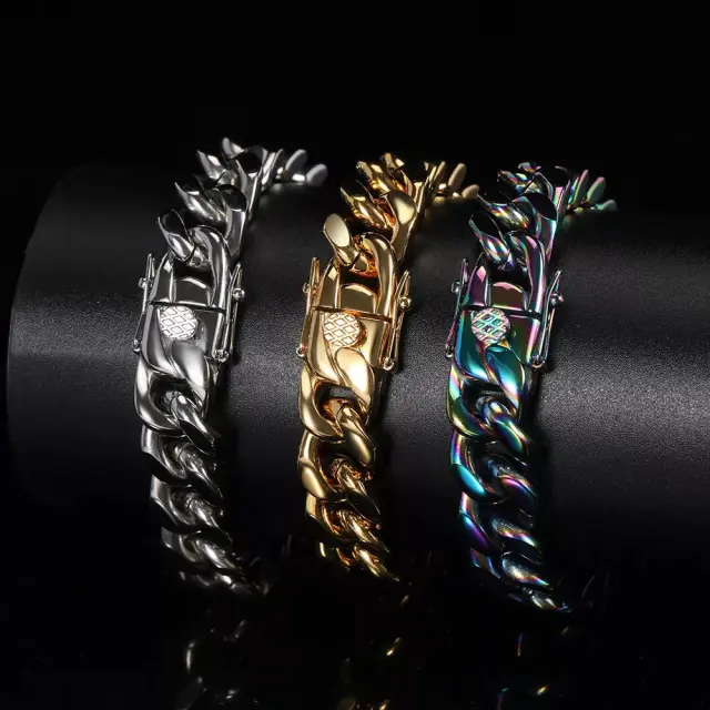 12mm Ασημί Chain Βραχιόλι Ανοξείδωτο Ατσάλι 19cm 2