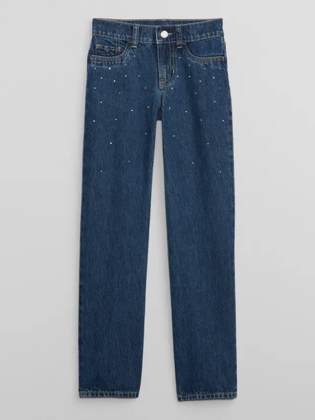 Μπλε Παιδικό Mid Rise Straight Rhinestone Jean Παντελόνι με Washwell dark wash - 12