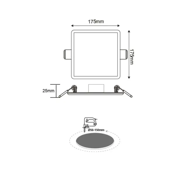 FLEXIBLE W SQUARE LED SLIM PANEL 15W 4000K 1330LM 230V AC Φ50-150 120° Ra80 / FLEXI1540SW 3