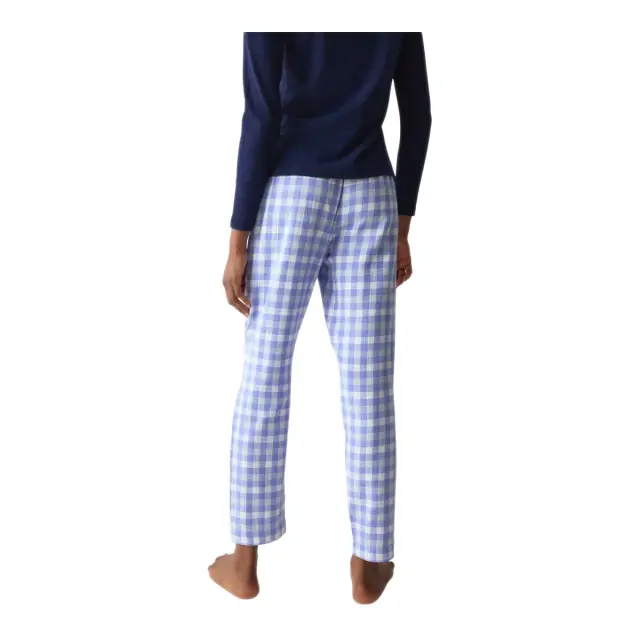 Triumph Γυναικείο Παντελόνι Πυτζάμας Mix & Match Tapered Flannel 02 X, Χρώμα Λευκό-Μπλε 2
