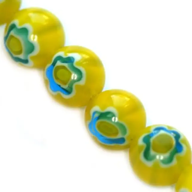 Χάντρα Millefiori Flower Lime Ø8mm ~46τεμ