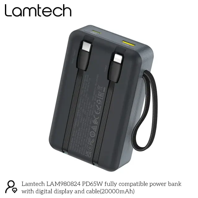 Lamtech PD65W PowerBank 20000mAh με Type-C & Lightning QC3.0 3