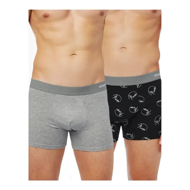 Minerva Ανδρικό Boxer Signature Mengear - Διπλό Πακέτο, Χρώμα Γκρι Μελανζέ-Μαύρο - M
