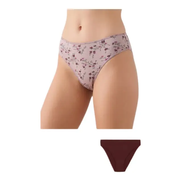 Fimelle TENCEL™ Modal Γυναικείο Brazil Invisible Σλιπ 2 τεμάχια Minerva - BORDEAUX-LILAC FLORAL