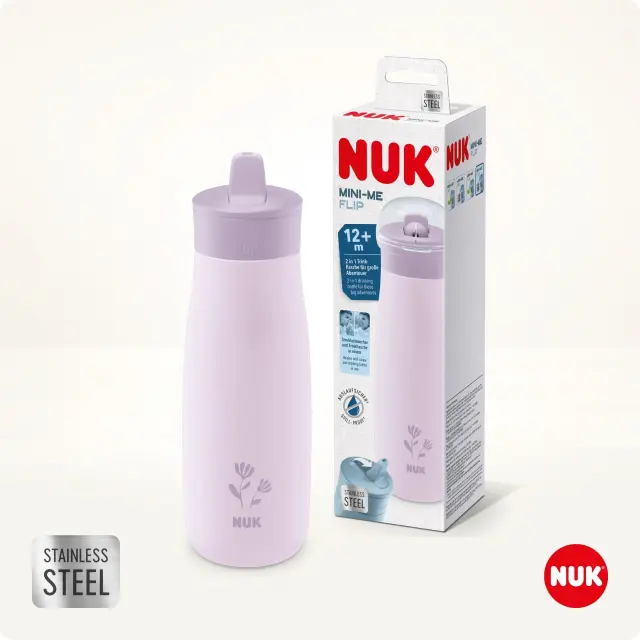 Nuk Mini-Me Flip Flower Παγουράκι από ανοξείδωτο ατσάλι με ρύγχος 2 σε 1 από 12 μηνών, 500ml