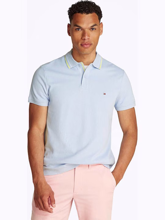 Tommy Hilfiger Ανδρική Polo Μπλούζα Κοντομάνικη Γαλάζια Γαλάζιο