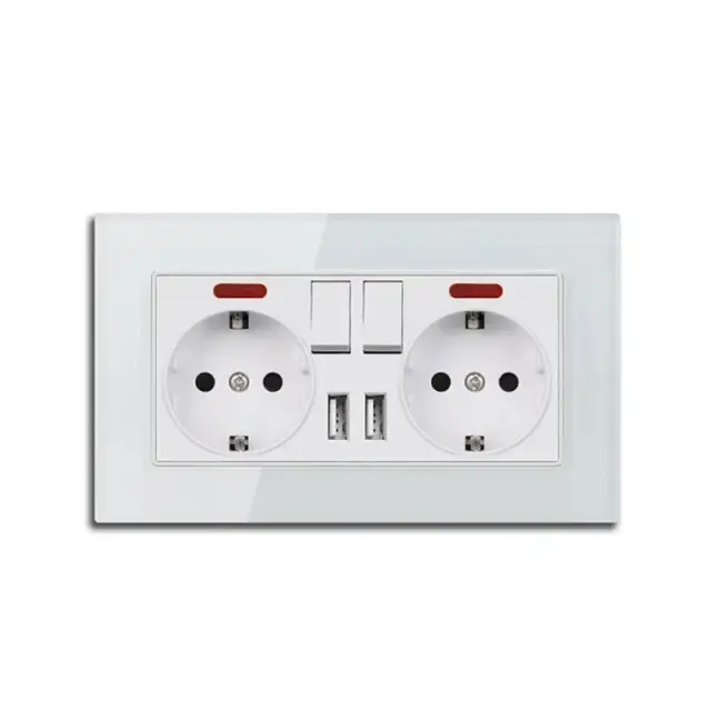 Διπλή πρίζα τοίχου εντοιχιζόμενη με 2 Θύρες USB λευκό – Wall switch