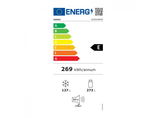 Ψυγειοκαταψύκτης Samus SCW540NFIE Full No Frost, με Συνολική Χωρητικότητα 400L, Ενεργειακή Κλάση E και Ύψος 186cm - White SCW540NFIE