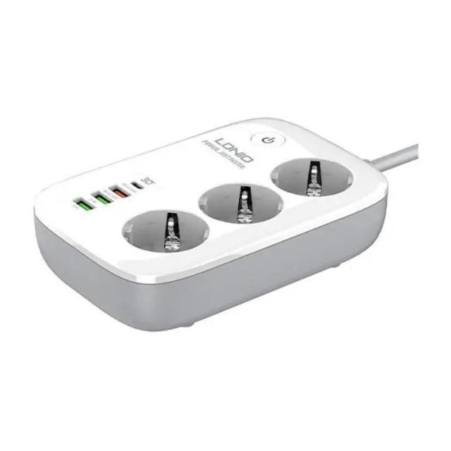 Ldnio SEW3452 Smart Πολύπριζο 3 Θέσεων με 3 USB-A, 1 USB-C, Διακόπτη και Καλώδιο 2m