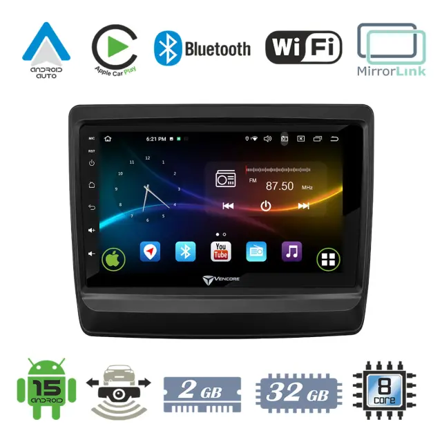 VenCore Οθόνη Multimedia Android 15 9" 9109A MTK6762 Octa-Core 2GB/32GB IPS με Πρόσοψη, CarPlay, Android Auto και Υποστήριξη Κάμερας Οπισθοπορείας AHD για Isuzu D-MAX 2020-2025 – Μαύρη (3236-10007-0715B)