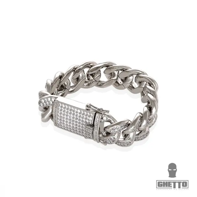 Ghetto Miami Cuban Chain Bracelet CZ Iced Hip Hop 18mm SS