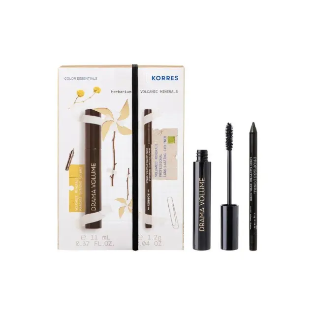 Korres Promo Drama Volume No1 Black Mascara Extreme Volume για Μέγιστο Όγκο Μαύρο 11ml & Volcanic Minerals Long Lasting Eyeliner No1 Μαύρο Μολύβι 1,2g set