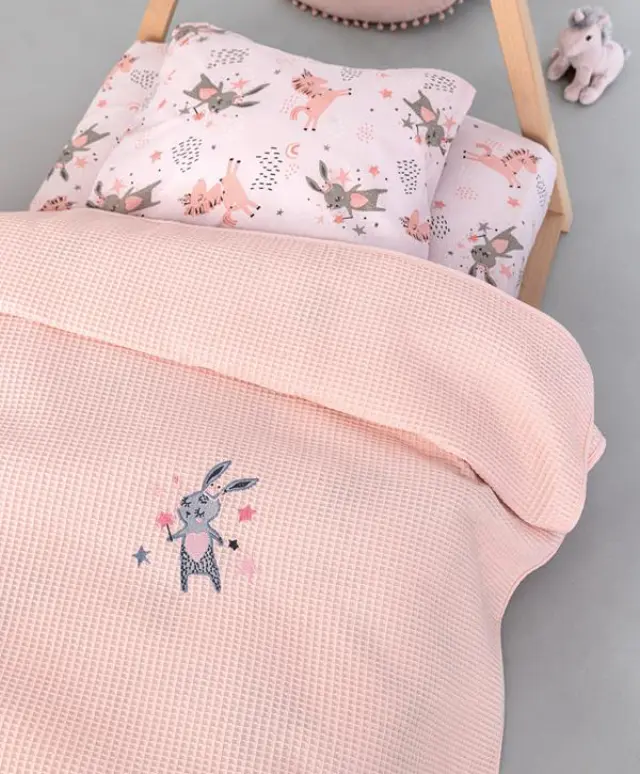 Κουβέρτα Κούνιας πικέ (110x150) Candy Pink βαμβακερή Palamaiki