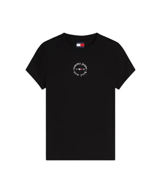 Tommy Hilfiger - Γυναικείο T-shirt Slim Essential Logo Rib DW0DW22807-BDS Μαύρο