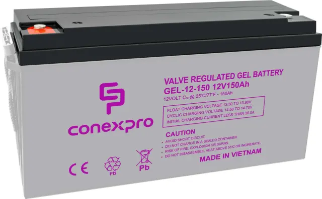 Conexpro battery gel, 12V, 150Ah, lifetime 10-12 years, M8, Deep cycle