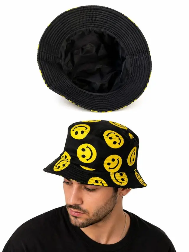 Ghetto Smiley Bucket Hat Black Yellow – Adult Size | Polyester / Cotton 2