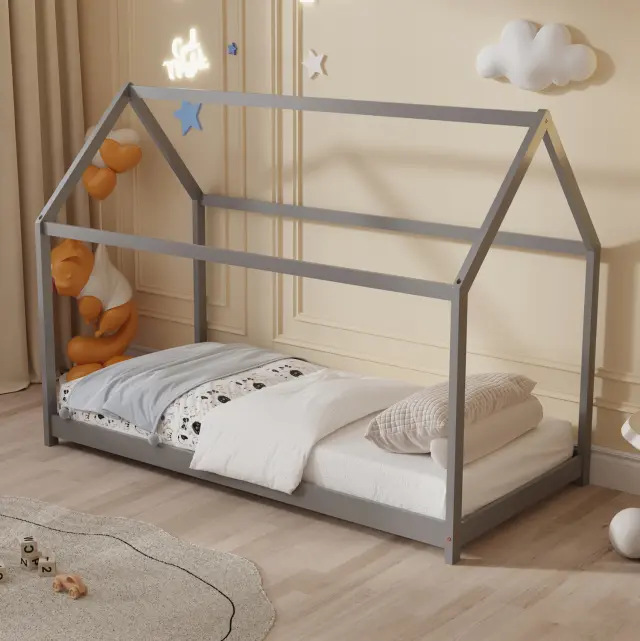 ΚΡΕΒΑΤΙ ΠΑΙΔΙΚΟ FB9677.05 τ.MONTESSORI ΞΥΛΟ ΠΕΥΚΟ ΓΚΡΙ- 190x90εκ 2