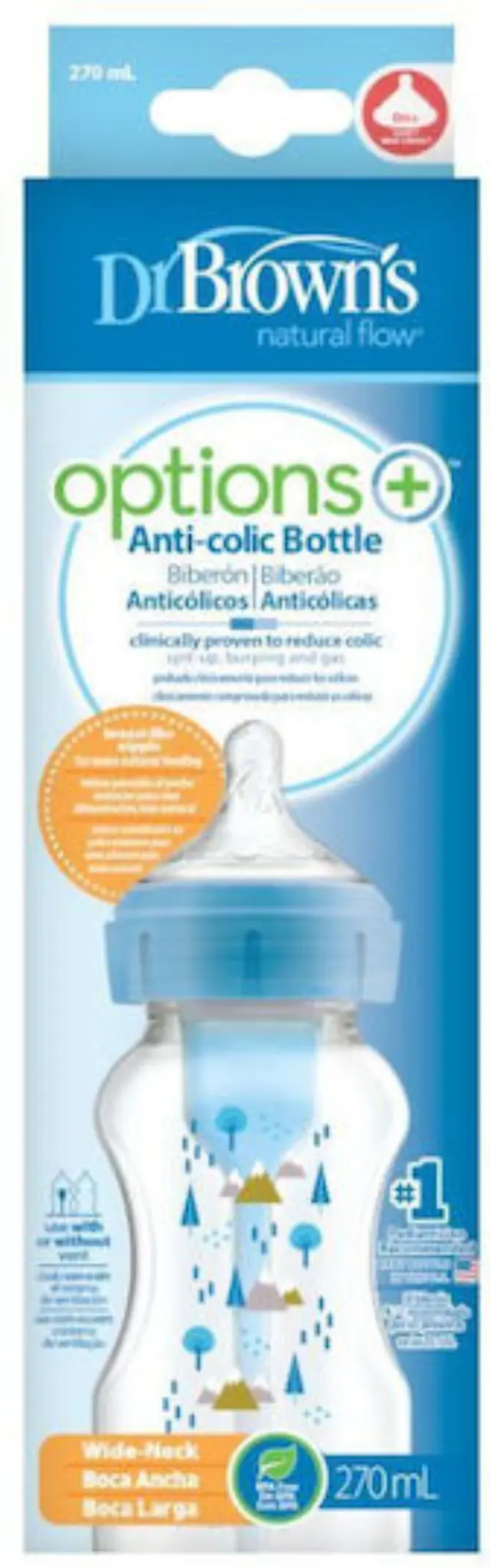 Dr. Brown's Options+ Anti Colic Bottle Πλαστικό Μπιμπερό Κατά των Κολικών με Φαρδύ Λαιμό & Θηλή Σιλικόνης 0m+, 270ml 2