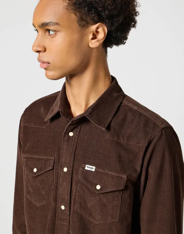Wrangler Ανδρικό Πουκάμισο Κοτλέ Μακρυμάνικο 112357246 Βαμβακερό Regular-Fit – Mole - 3XL 3