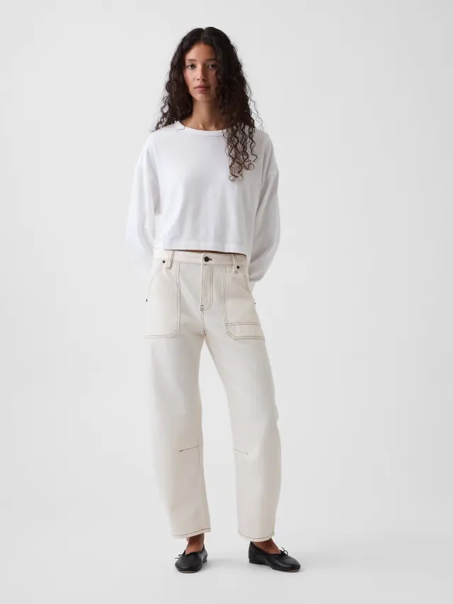 Γυναικείο Mid Rise Παντελόν Utility Ankle Barrel Γραμμής Ivory beige frost
