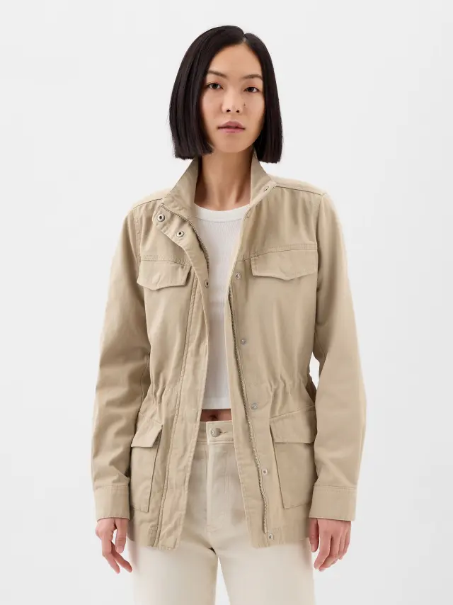 Μπεζ Canvas Utility Πανωφόρι sand khaki - XS