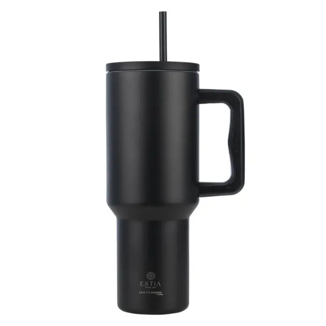 Estia Θερμος Straw Tumbler XL Save The Aegean Midnight Black 1200 ml