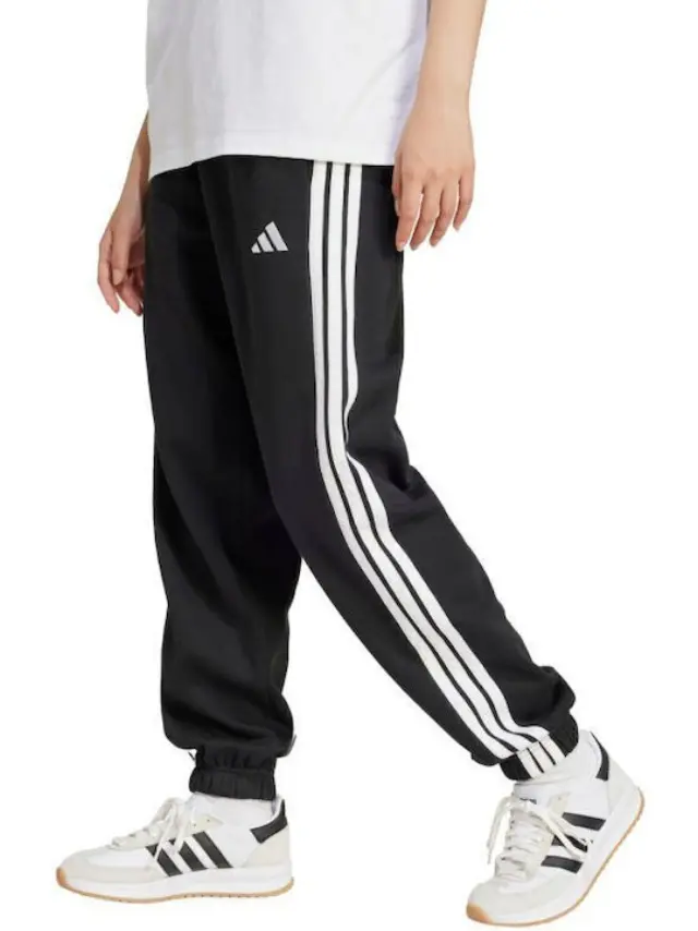 Adidas Essentials 3-stripes Παντελόνι Φόρμας Fleece Μαύρο - M