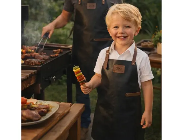 Δερμάτινη Παιδική Ποδιά Λαιμού Doxx Amsterdam Smooth Leather Kids Apron με ρυθμιζόμενα λουράκια - Black 2