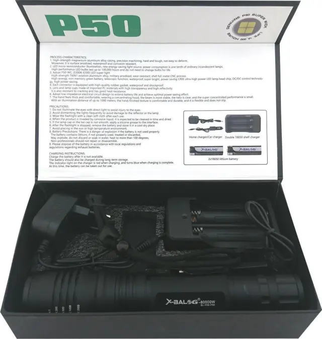 Bailong BL-P08-P50 Επαναφορτιζόμενος Φακός LED Αδιάβροχος με Μέγιστη Φωτεινότητα 1000lm 3
