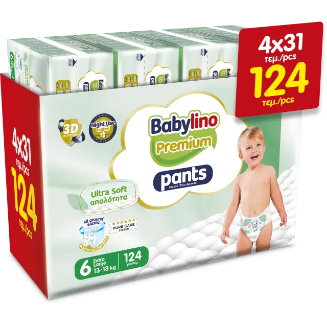 Babylino Pants Maxi Premium Soft No6 Xlarge 13-18kg Mega Monthly Pack 4x31 =124τμχ