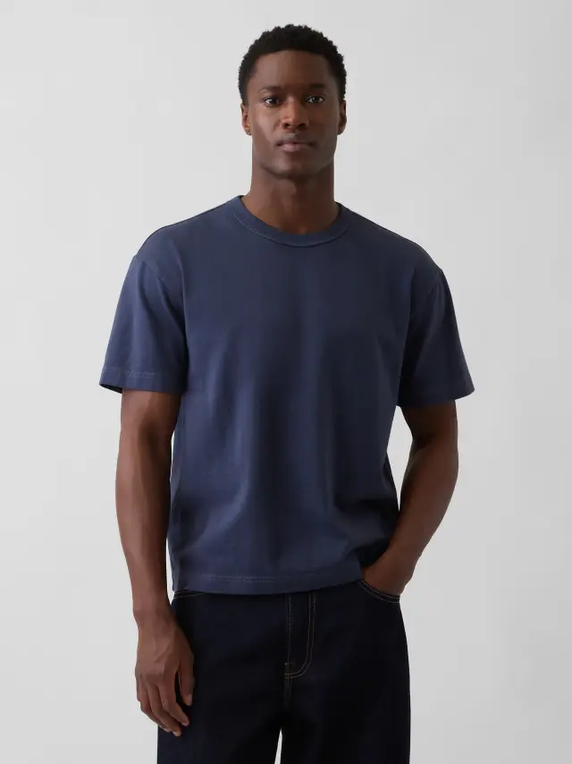 Ανδρική Μπλούζα Heavyweight Cropped Γραμμής vintage navy - L