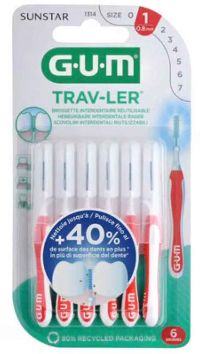 Gum Trav-Ler Interdental Brush (1314), Μεσοδόντιο Βουρτσάκι 0.8mm Κόκκινο, 6τεμ